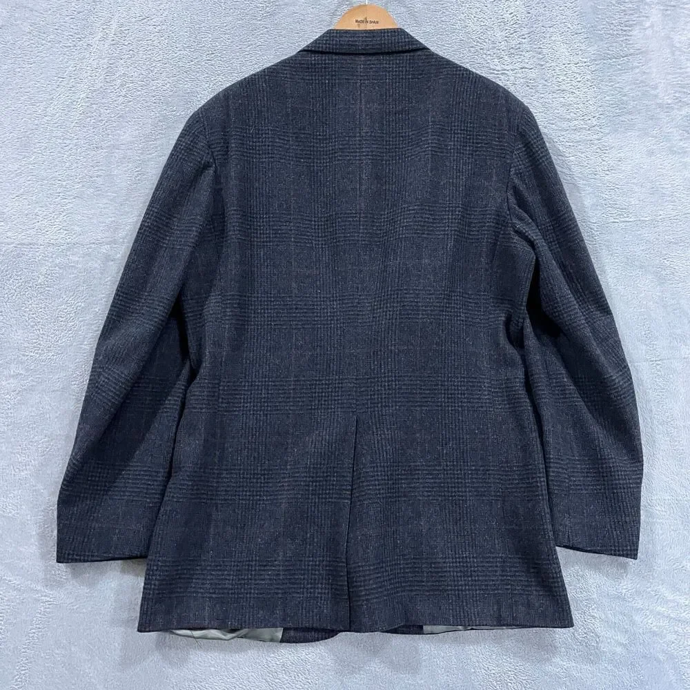 VTG Nordstrom J&F Blazer Men 42R 100% Wool Sport Coat‎ Plaid Navy